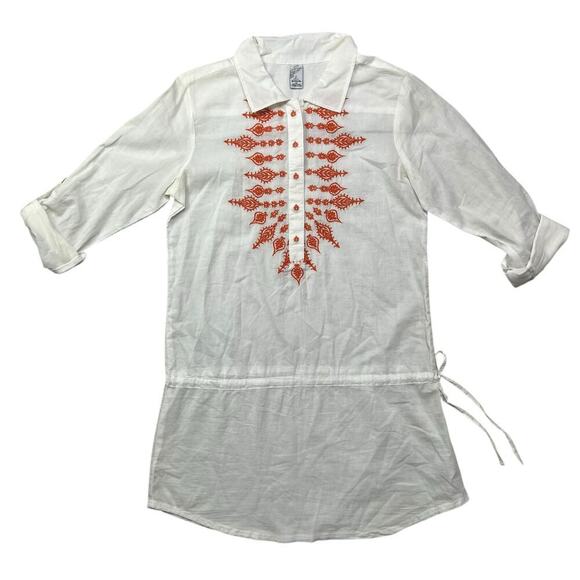 Prana Leta Tunic Top Blouse Cover Up Long Sleeve - White Embroidered Orange - XS - Picture 2 of 7
